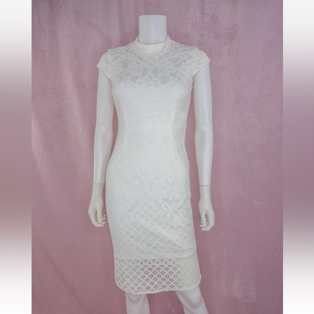 Baltic Born Womens White Floral Lace Dress Size XS Short Sleeve Bodycon